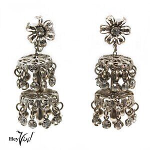 Vintage 3" Hanging Chandelier Rhinestone Dangle Earrings - Screw Back - Hey Viv